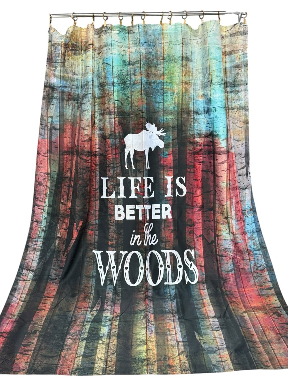 Rustic Shower Curtain Life Is Better In The Woods Moose Shower Curtain X-Long